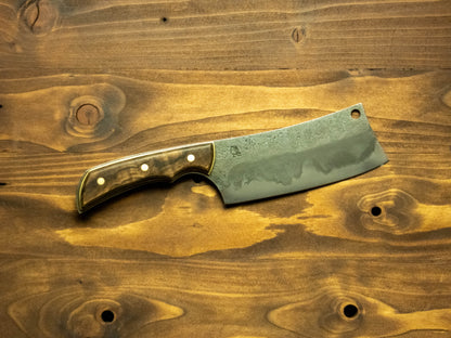 Forged Kitchen Cleaver with Hamon - 26c3 Steel - Walnut & Brass Recessed Handle Scales