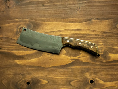 Forged Kitchen Cleaver with Hamon - 26c3 Steel - Walnut & Brass Recessed Handle Scales